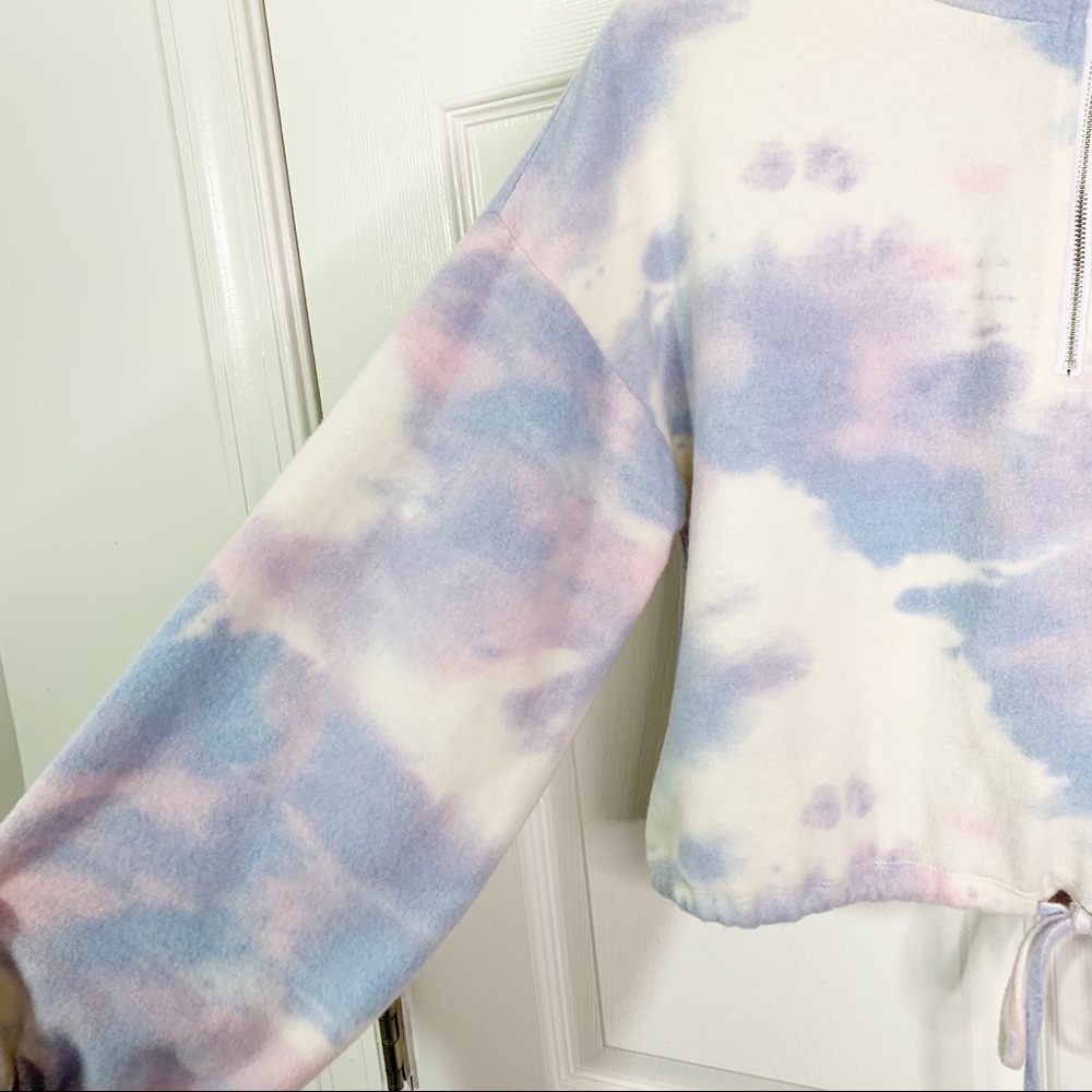 Lelis 1/2 Zip Plush Fleece Mock Neck Tie Dye Pullover Top Pink Blue Size S - Picture 4 of 8